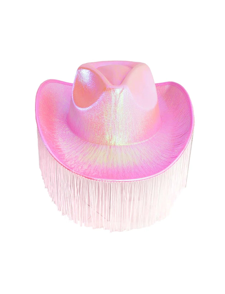 Adult Pink Iridescent Cowboy Hat With Fringe