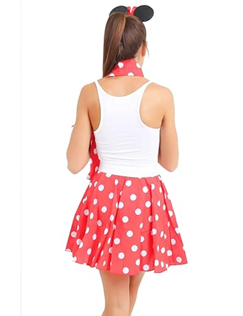 Ladies' 4PC Micky Mouse Theme Costume Set –Polka Dot Skirt, Scarf, Headband & Vest