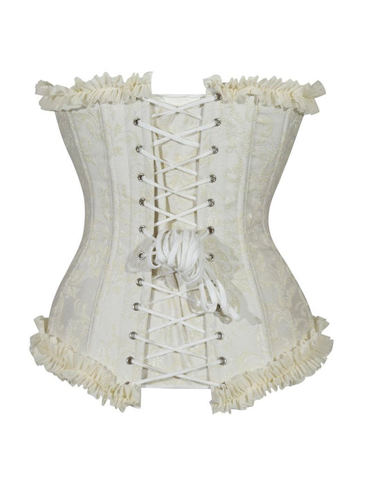 Ladies White Brocade Corset Top with Zip and Frill