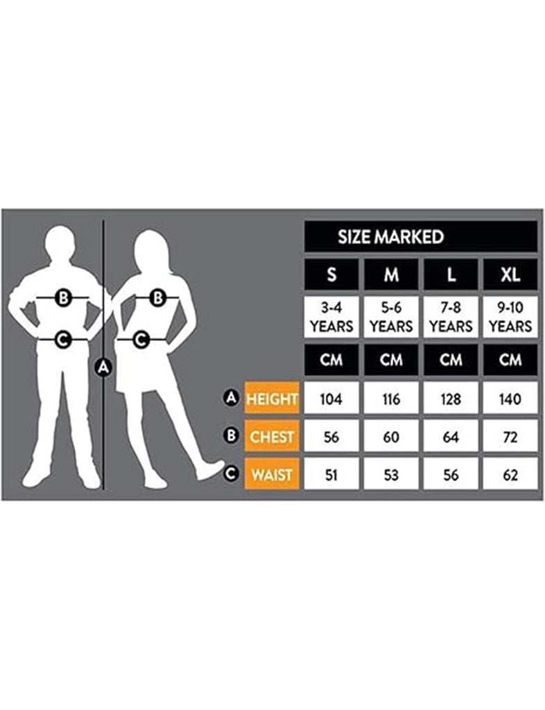 Girls Storybook Alice Costume size chart
