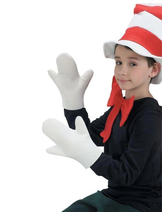 Child’s 4 Pcs Cat in the Hat Set - Striped Hat, Red Bow Tie, Cat Tail & White Gloves Sets