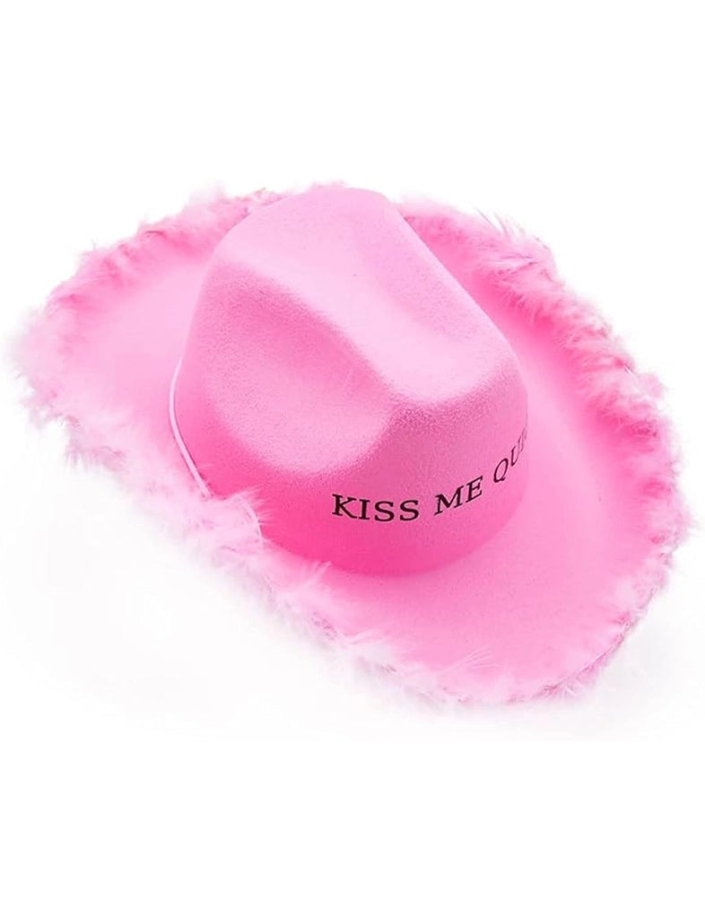 Women's Kiss Me Quick Fluffy Western Felt Wide Brim Cowboy Hat