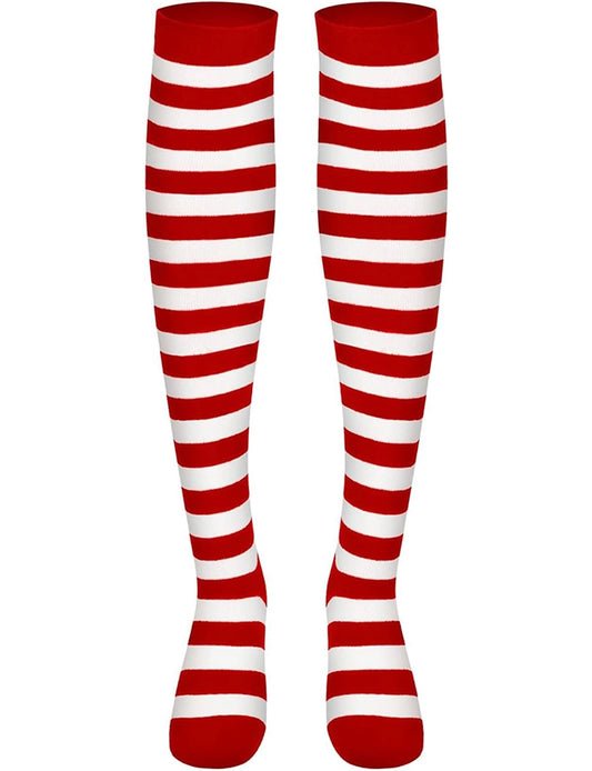 Red and White Stripe OTK Socks