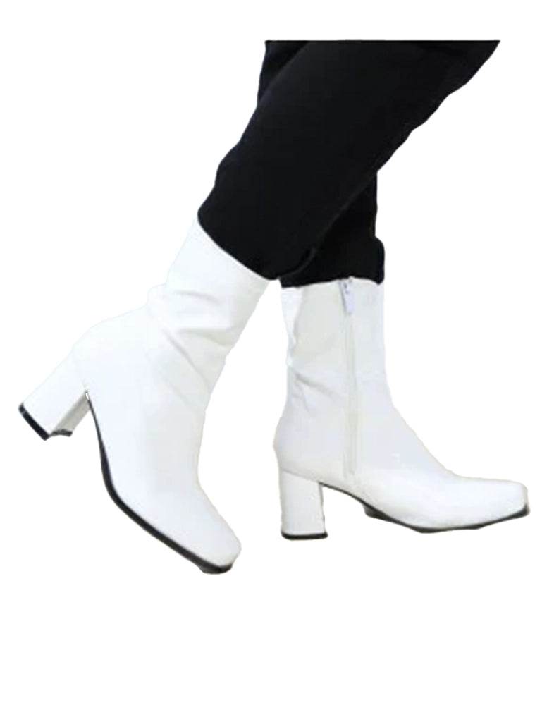 Girls Go Go Boots Mid Calf Block Heel Zipper Boot - thefancydress.co.uk