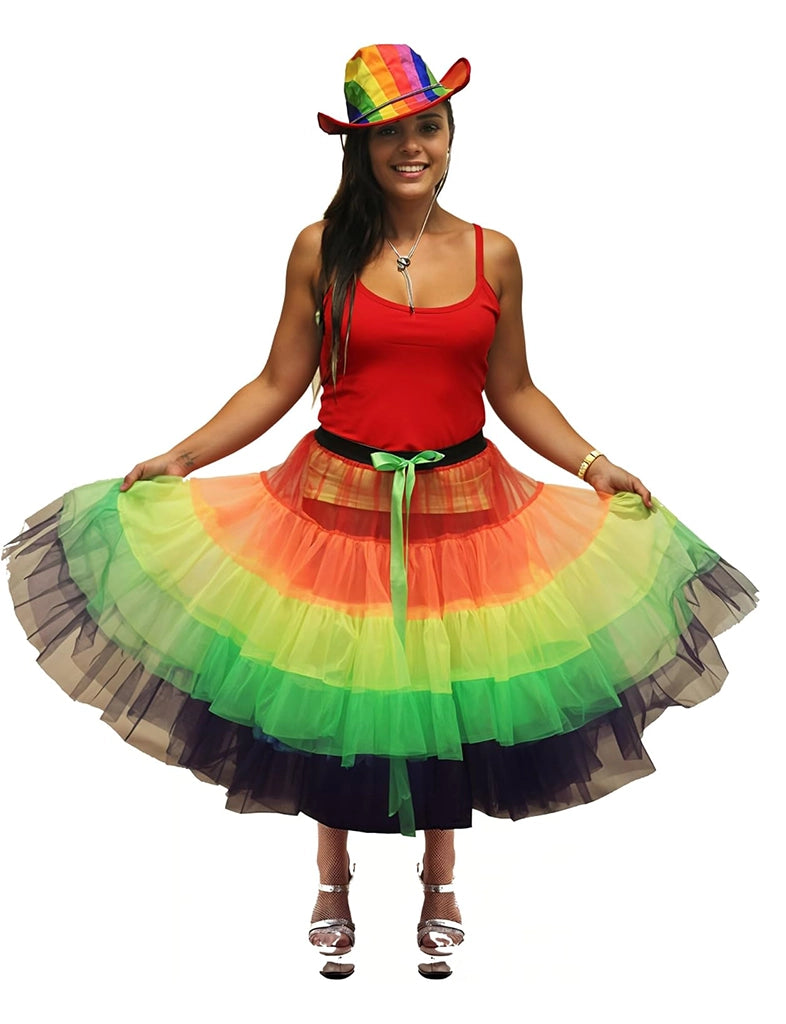 Ladies 3 Pcs 1980s Fancy Dress Rainbow Pride Set