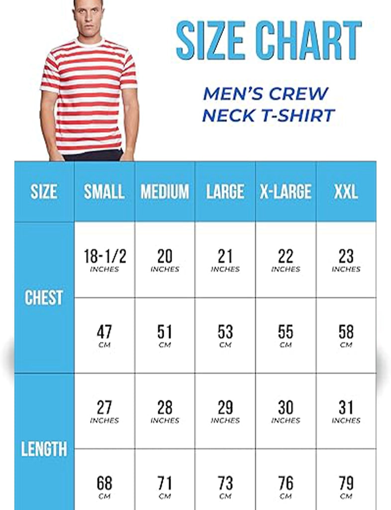 Men's Theme Event Red and White Striped T-Shirt, Knitted Hat, Black Wizard Glasses Set size chart