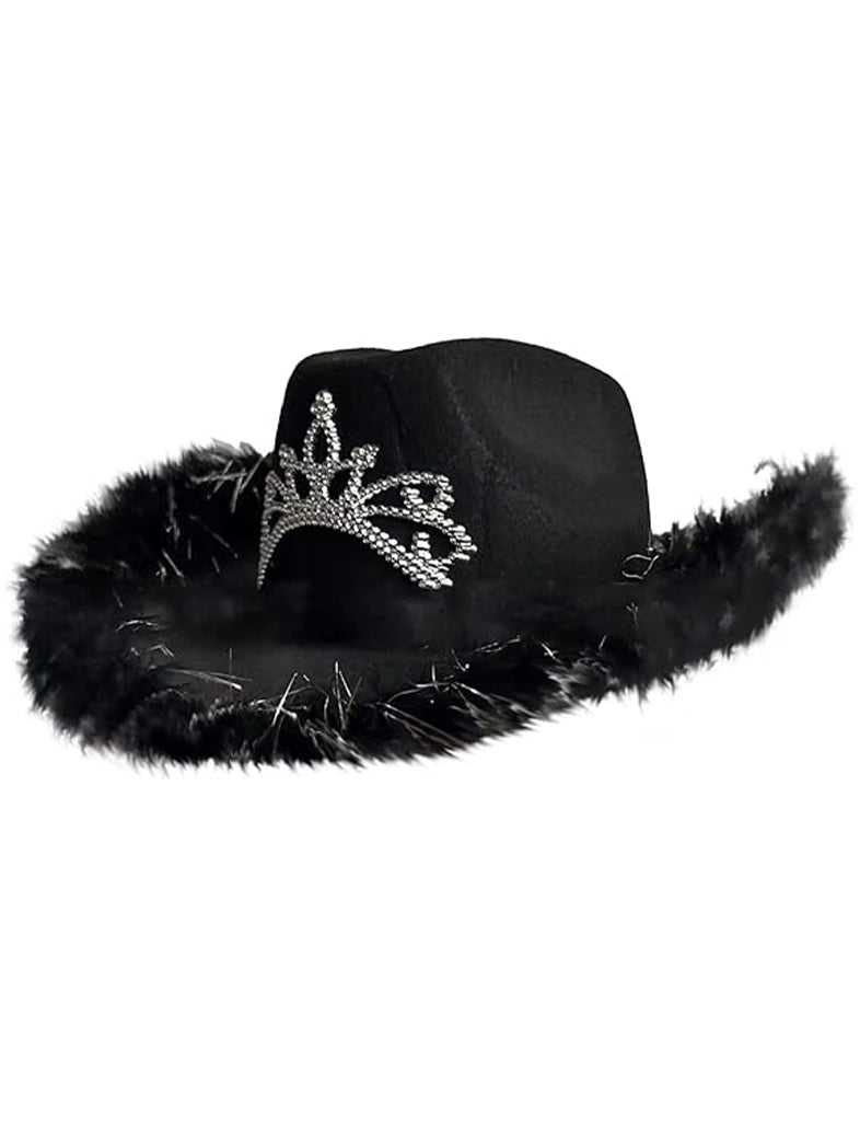 Ladies Tiara Cowgirl Hat with with Fluff Trim Marabou Trim black