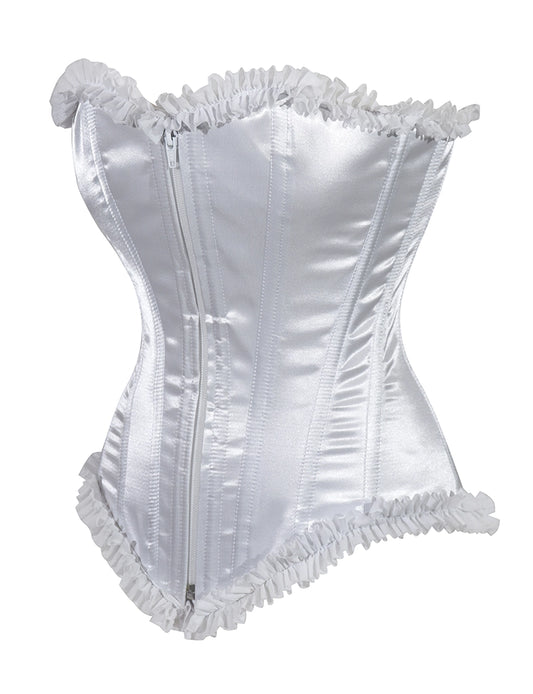 Ladies White Satin Corset Top With Zip And Frill