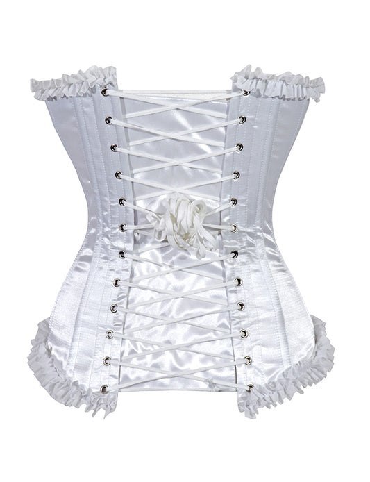 Ladies White Satin Corset Top With Zip And Frill