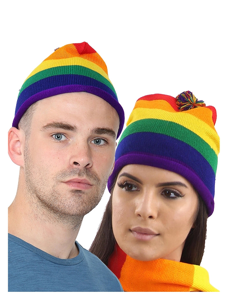 Vibrant Rainbow Stripe Thermal Knitted Winter Hat