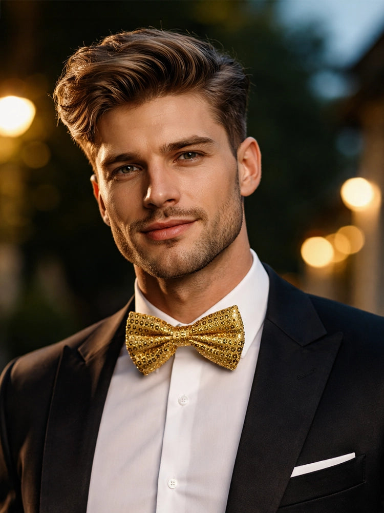 Black Men's Sequin Wedding Festive Party Accessories Bow Tie