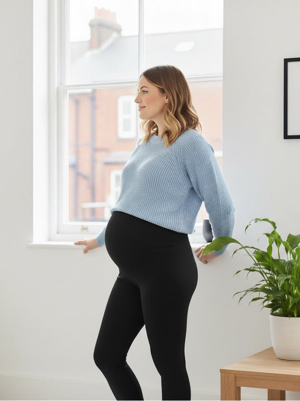 Women Black Full Length Cotton Maternity Leggings