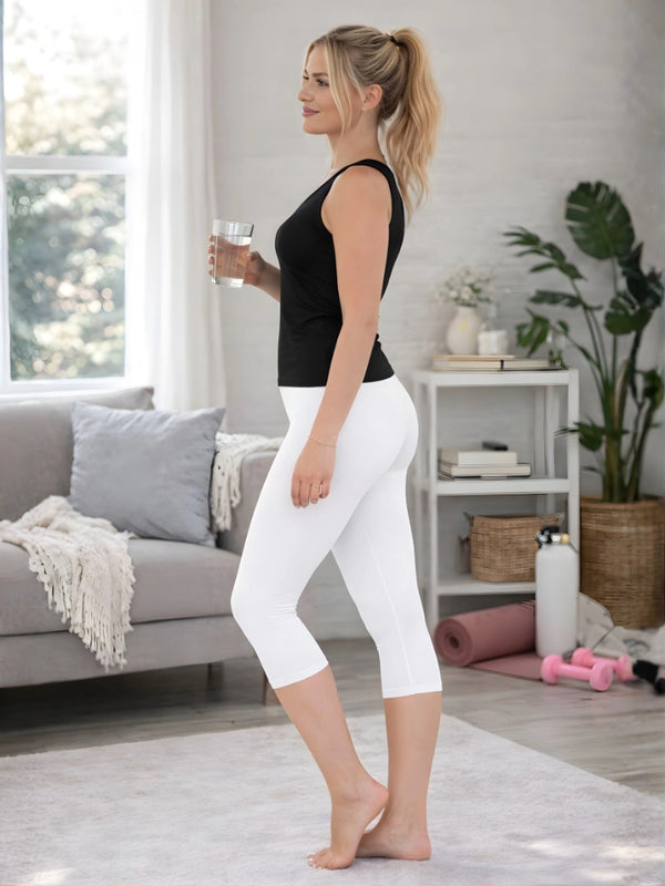 Womens White 3/4 Cotton Leggings