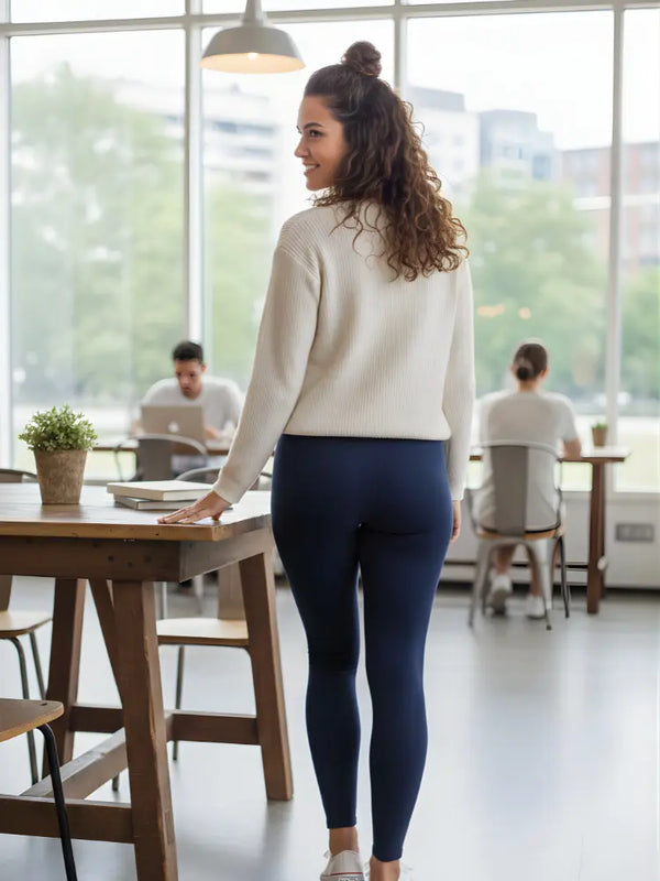 Women High Waist Full Length Navy Leggings