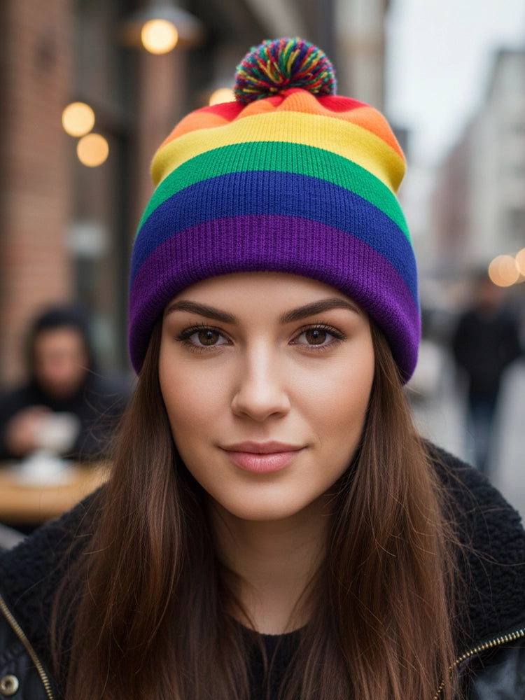Vibrant Rainbow Stripe Thermal Knitted Winter Hat