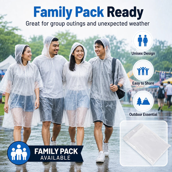 Waterproof Rain Poncho Reusable Disposable Hooded Emergency Raincoat