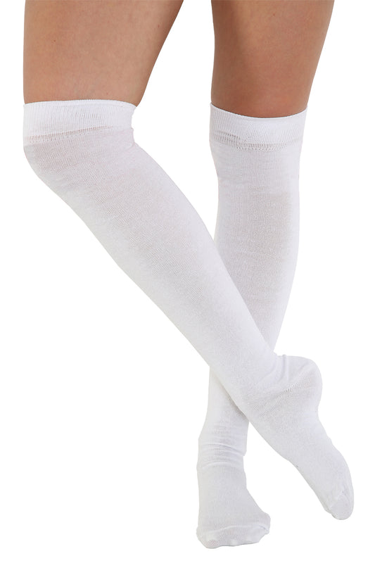 White Stretchy Plain Over The Knee Socks
