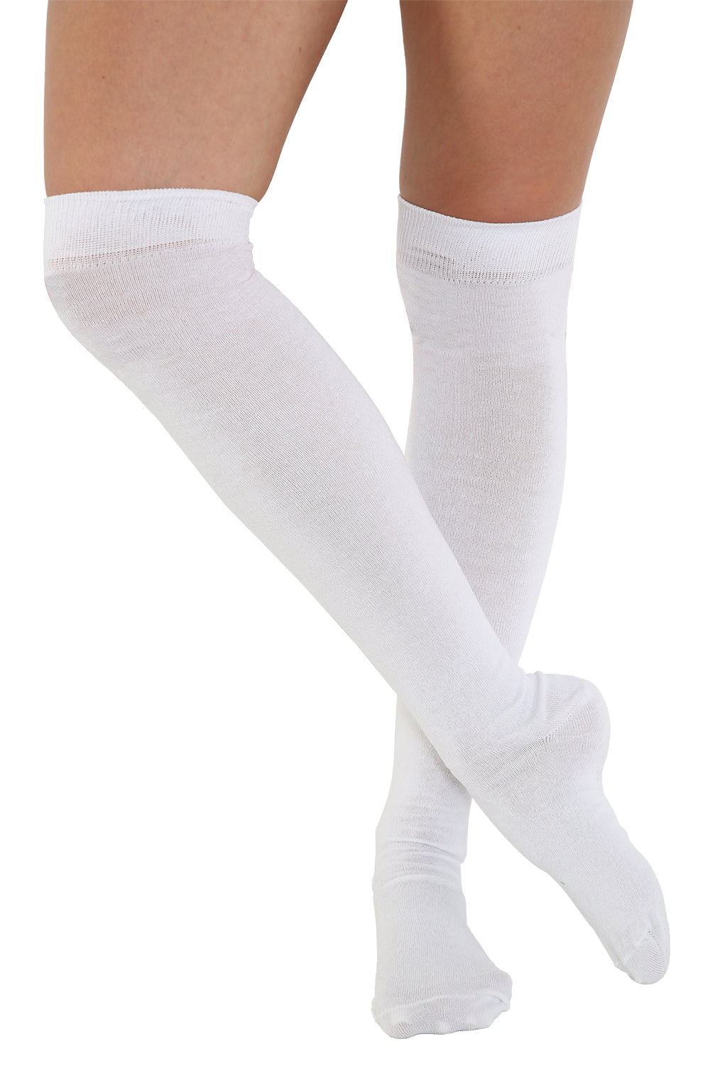 White Stretchy Plain Over The Knee Socks