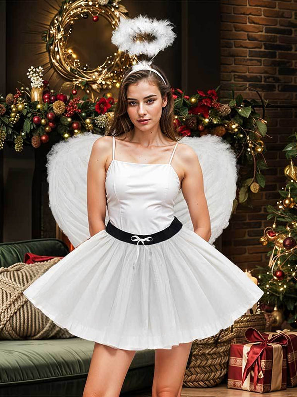 Angel Feather Wings With Halo Headbands - thefancydress.co.uk
