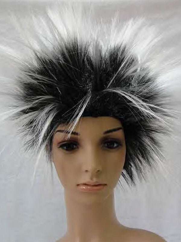 White & Black Spiky Punk Rockstar Wig - thefancydress.co.uk