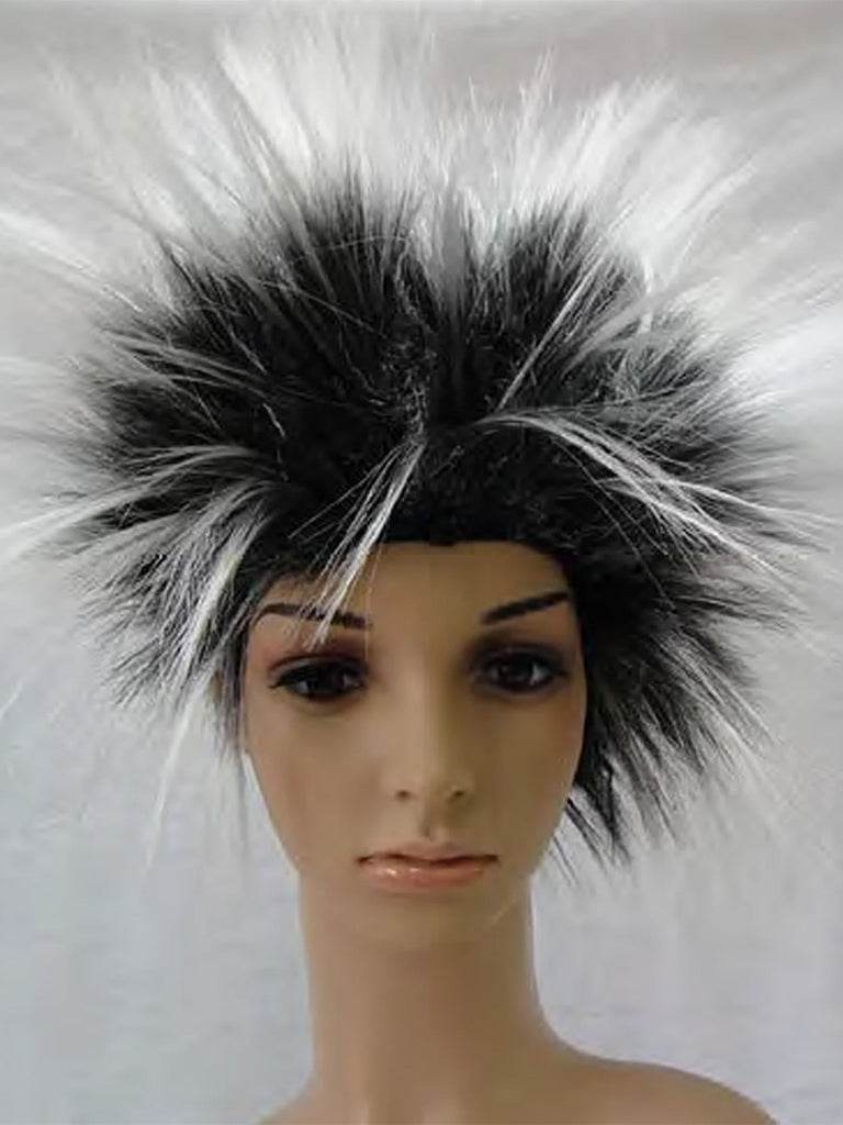 White & Black Spiky Punk Rockstar Wig - thefancydress.co.uk