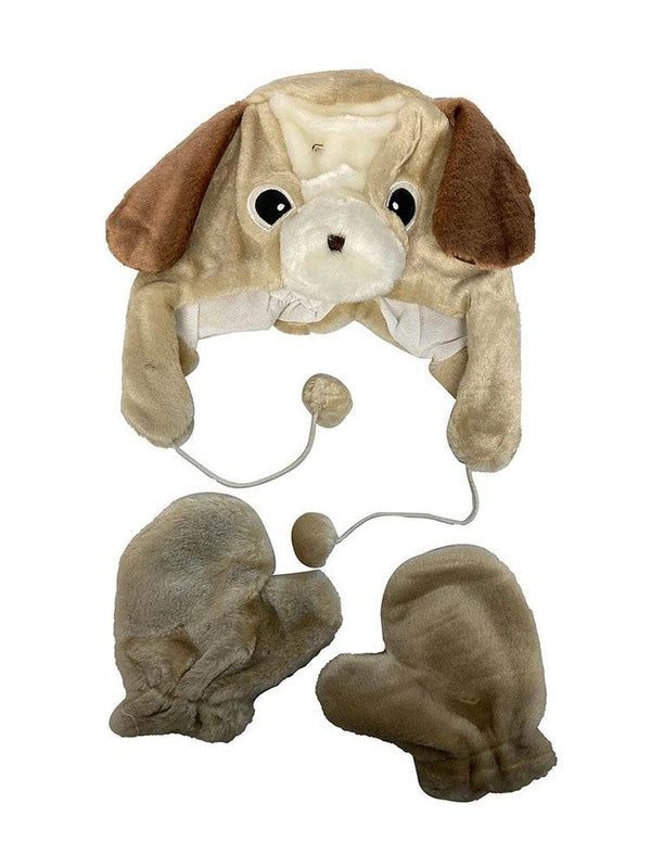 Winter Kids Cute Dog 2pc Set Of Hat And Gloves - thefancydress.co.uk