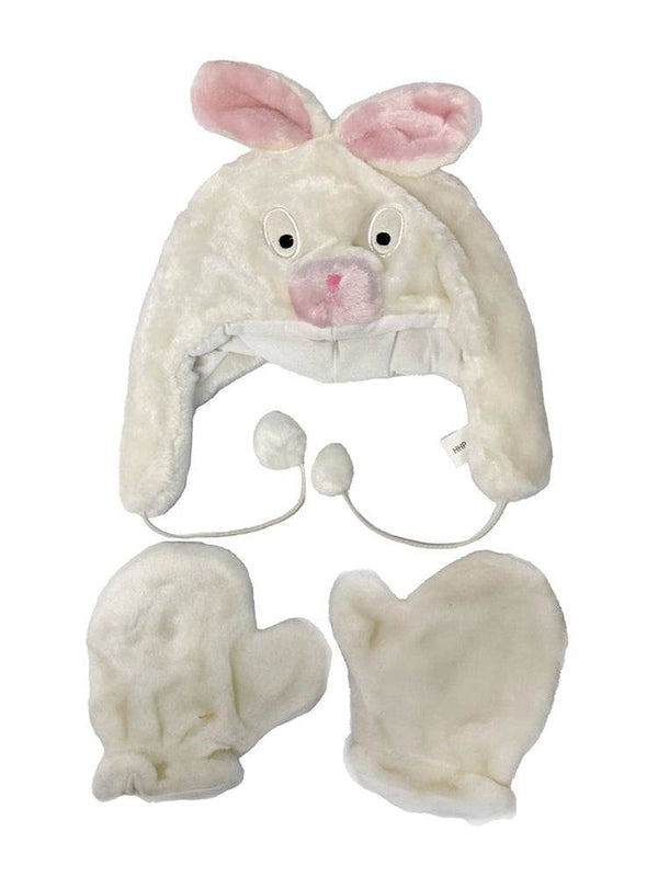 Winter Kids Cute Rabbit 2pc Set Of Hat And Gloves - thefancydress.co.uk