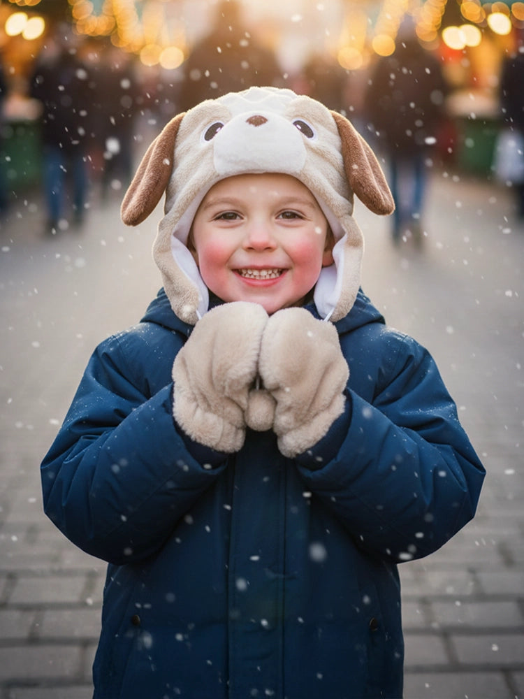 Winter Kids Cute Dog 2pc Set Of Hat And Gloves