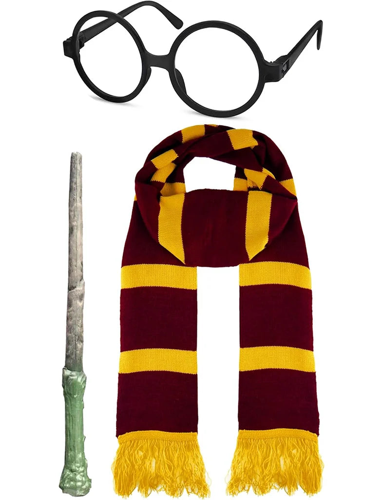 Boys Wizard Costume Accessories Magic Robe, Scarf, Magic Wand, & Glasses Set