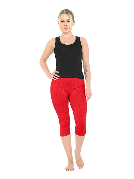 Women 3/4 Length Cotton Leggings red