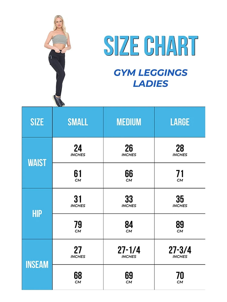 Women Activewear High Waist Leggings Fitness Gym size chart