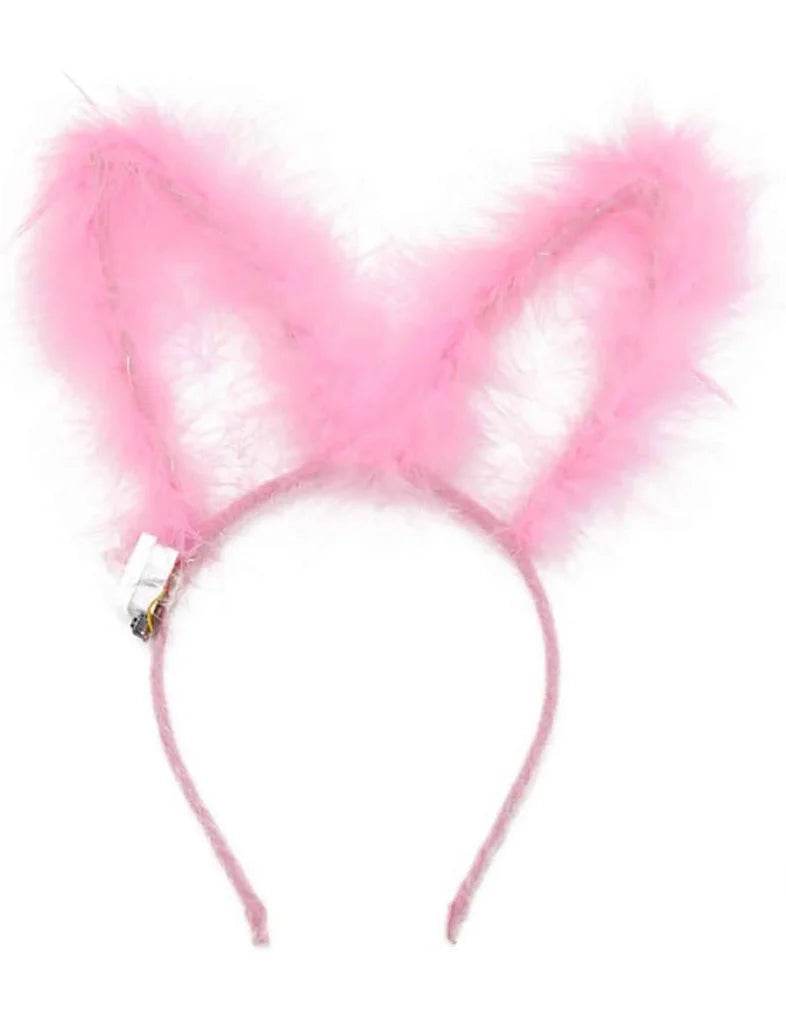 Women Girls LED Glowing Flashing Fur Light Up Bunny Ears Headband - thefancydress.co.uk
