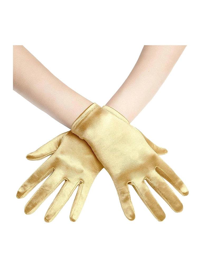 Women Plain Satin Short Gloves - thefancydress.co.uk