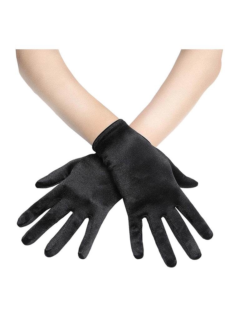 Women Plain Satin Short Gloves - thefancydress.co.uk
