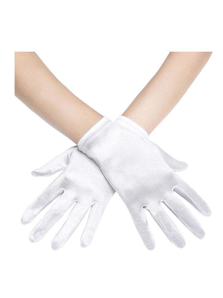 Women Plain Satin Short Gloves - thefancydress.co.uk