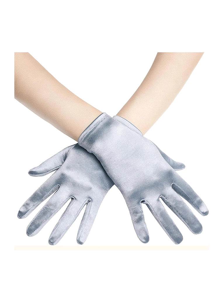 Women Plain Satin Short Gloves - thefancydress.co.uk