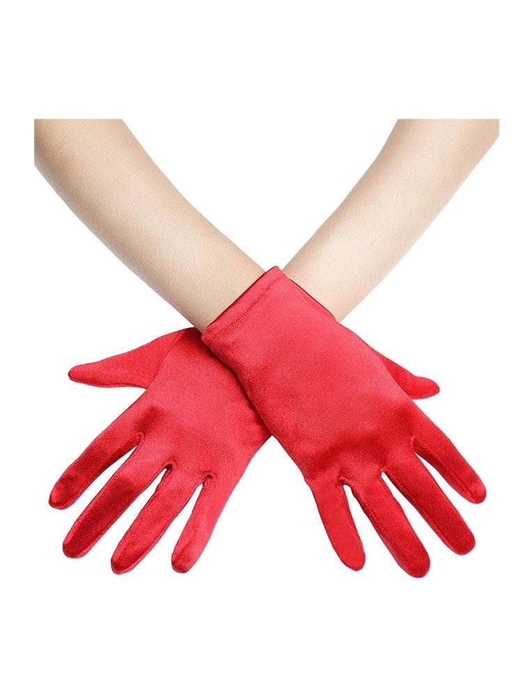 Women Plain Satin Short Gloves - thefancydress.co.uk