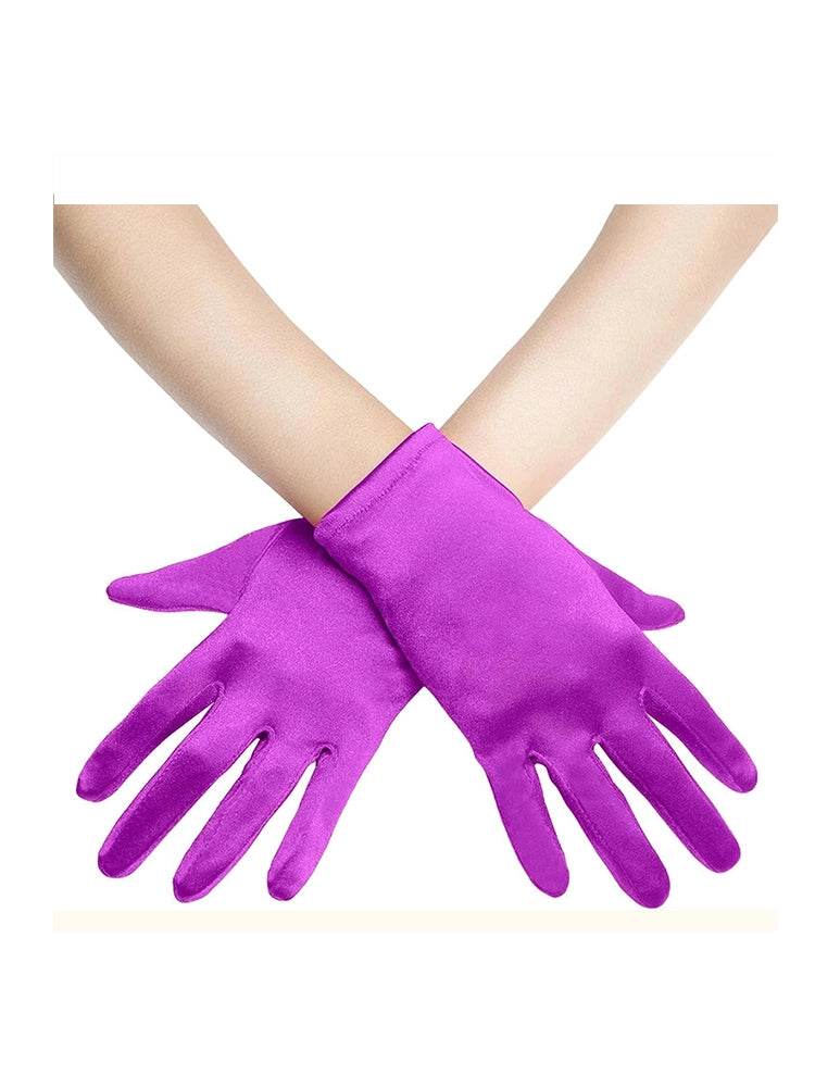 Women Plain Satin Short Gloves - thefancydress.co.uk