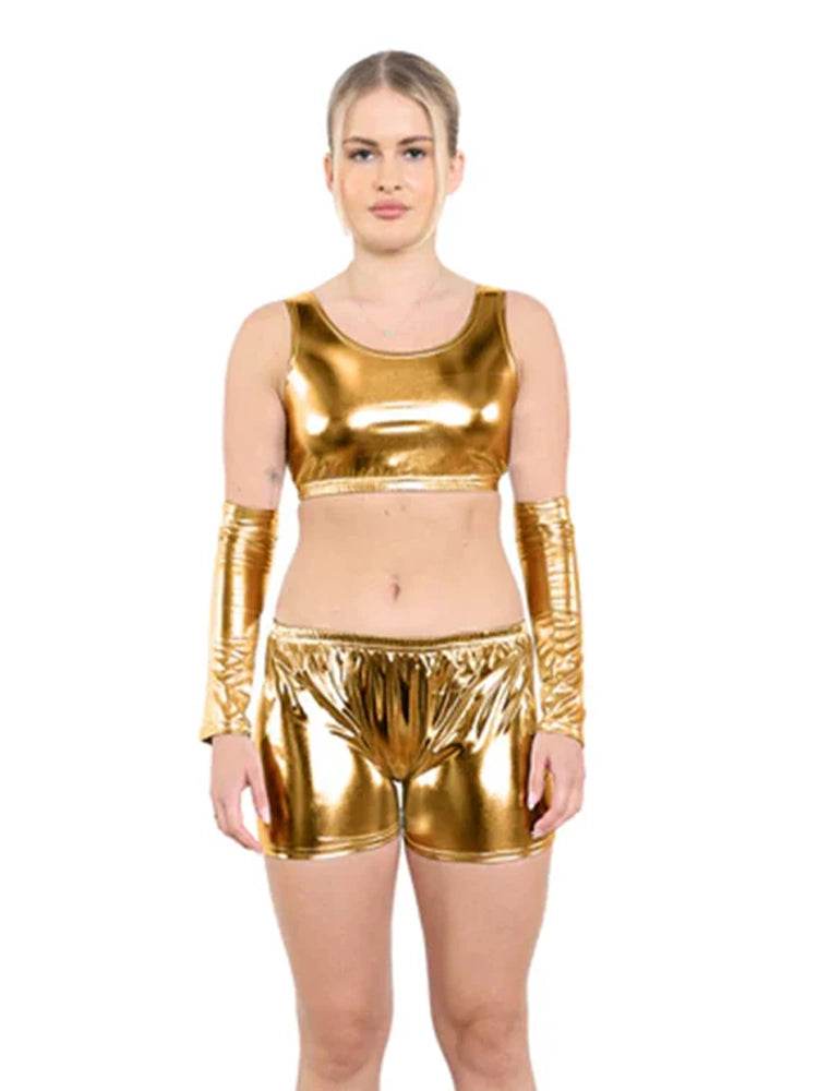 Women Shiny Metallic Crop Top - thefancydress.co.uk