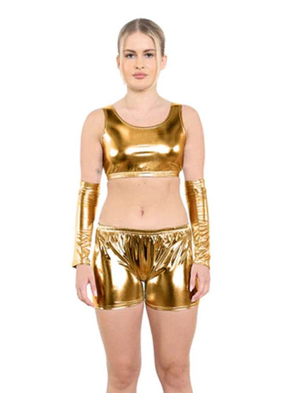 Women Shiny Metallic Crop Top - thefancydress.co.uk