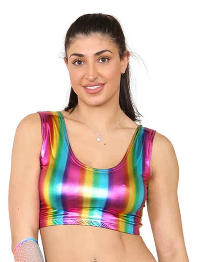 Women Shiny Metallic Crop Top - thefancydress.co.uk