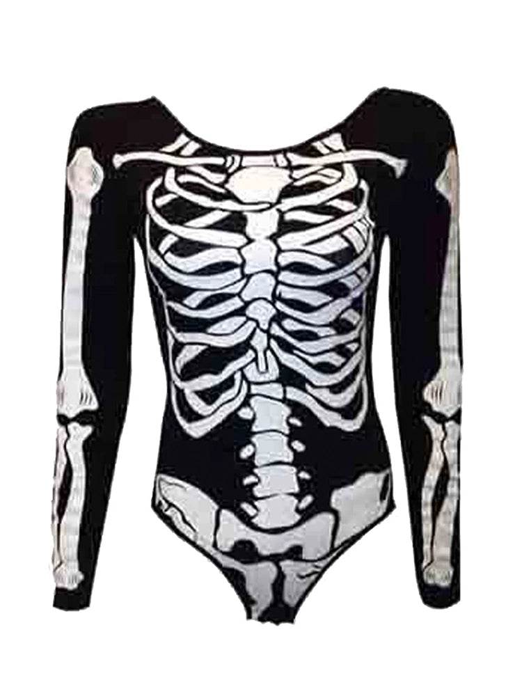 Women Skeleton Printed Full Sleeve Leotard - thefancydress.co.uk