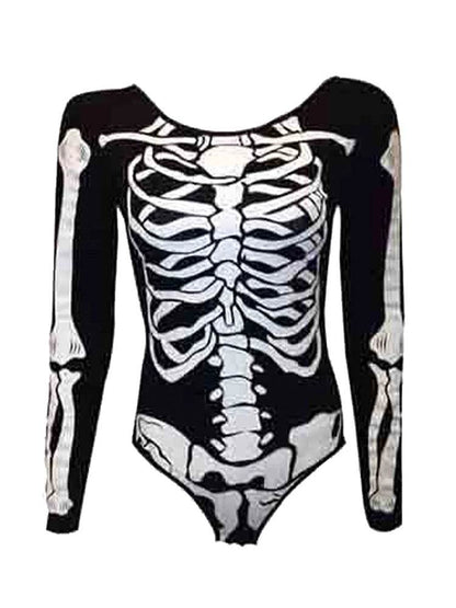 Women Skeleton Printed Full Sleeve Leotard - thefancydress.co.uk