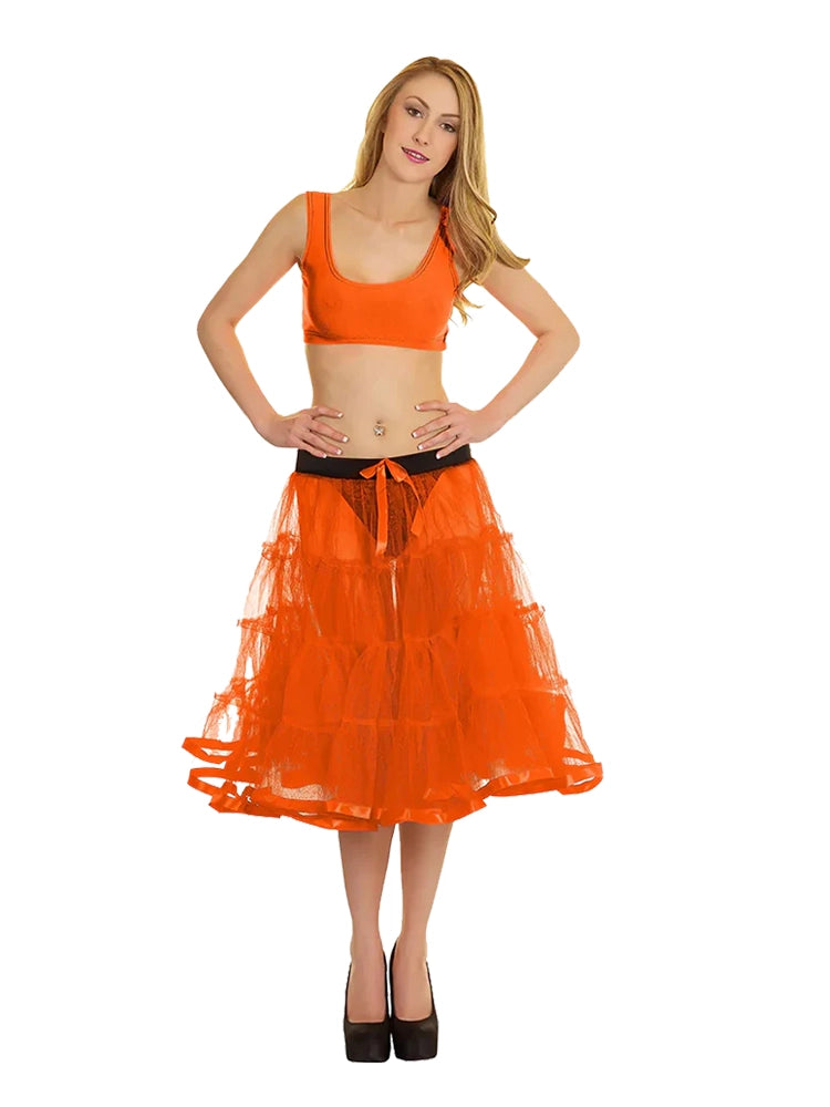 Women's 4 Tier Petticoat with Ribbon Tutu Skirt (23 Inches Long) orange