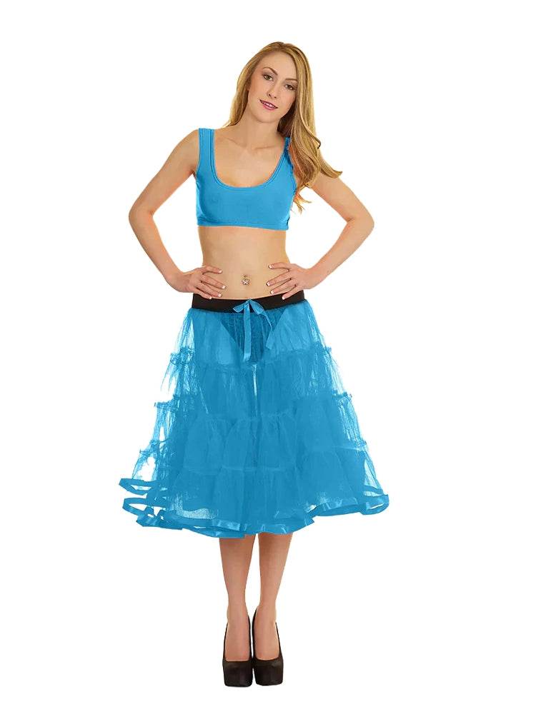 Women's 4 Tier Petticoat with Ribbon Tutu Skirt - thefancydress.co.uk