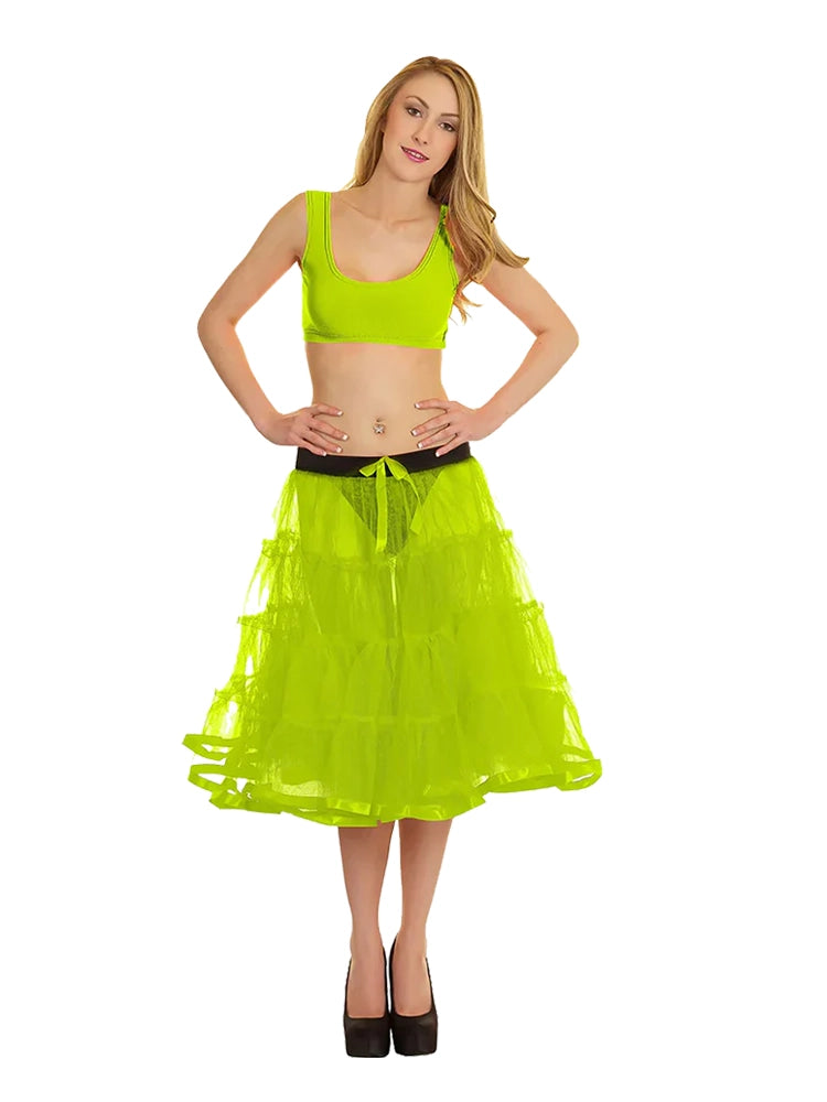 Women's 4 Tier Petticoat with Ribbon Tutu Skirt (23 Inches Long) green