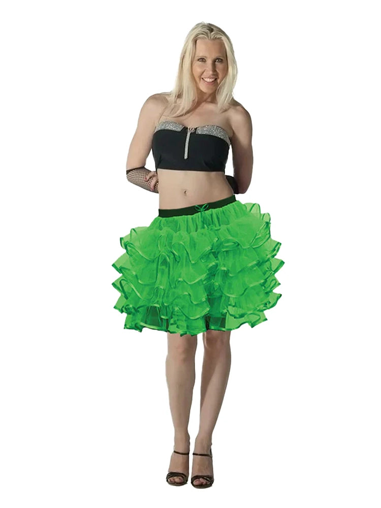 Women's 5 Layer Tutu Skirt With Ribbon (18 Inches Long) green
