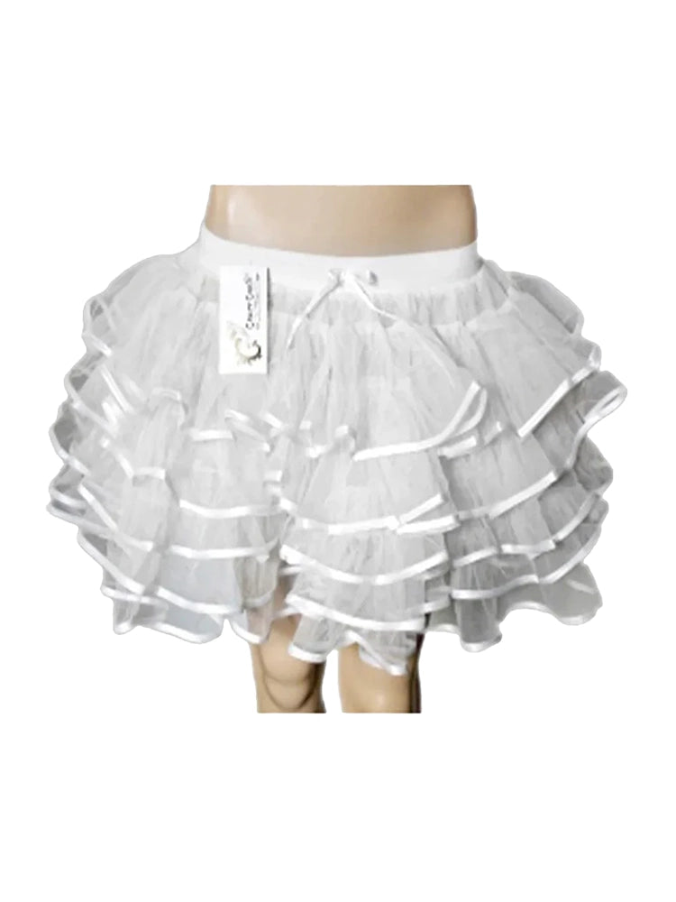 Women's 5 Layer Tutu Skirt With Ribbon (18 Inches Long) white