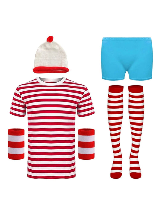 Women's 5PCS Red & White Stripe Costume Set