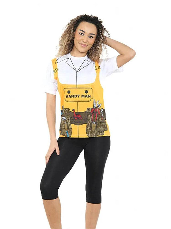 Women's Handy Man Yellow Printed T-Shirt - thefancydress.co.uk